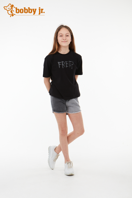 Siyah FREEP Baskılı T- Shirt 