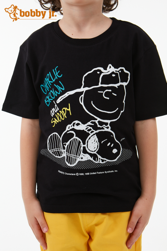Siyah Snoopy Baskılı T-shirt 
