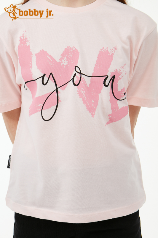 Love Baskılı Toz Pembe T-shirt