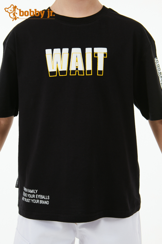 Siyah WAIT baskılı t-shirt