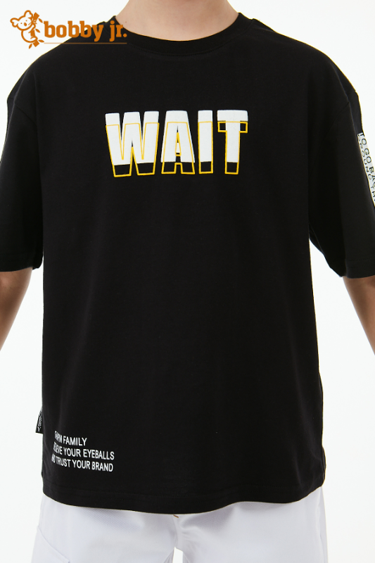 Siyah WAIT Baskılı T-shirt