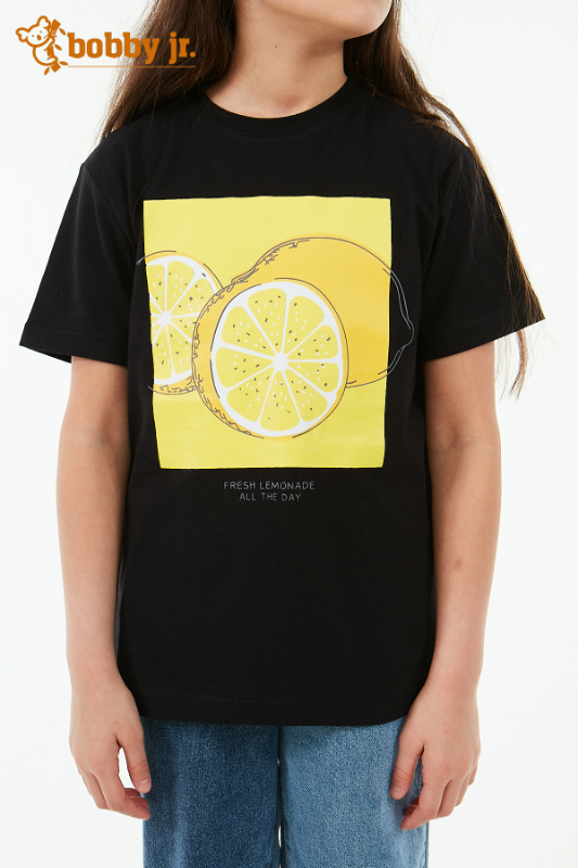 Siyah limon baskılı t-shirt