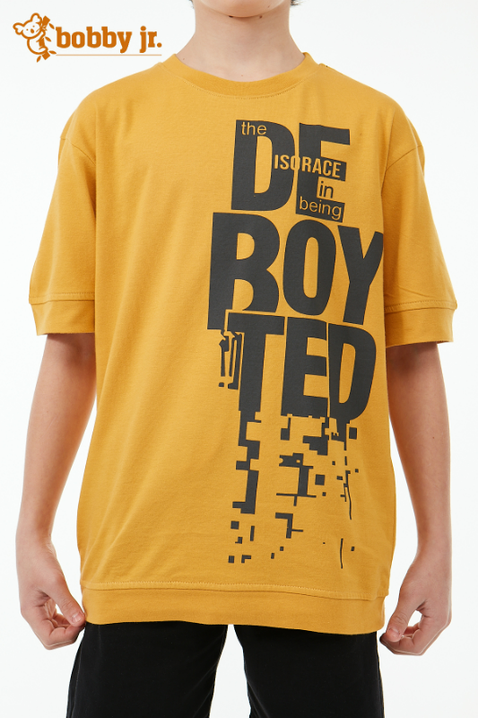 sarı deboyted baskılı t-shirt